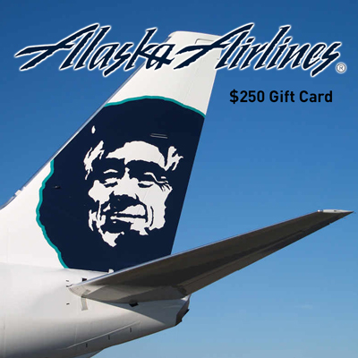 ALASKA AIRLINES<sup>&reg;</sup> - Alaska, Hawaii, Mexico and more!  This gift card is redeemable for $250 toward an airline ticket booked through Alaska Airlines<sup>&reg;</sup>.