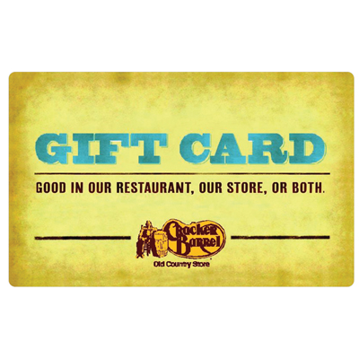 CRACKER BARREL<sup>&reg;</sup> $25 Gift Card - For a taste of home, try Cracker Barrel’s country cooking!