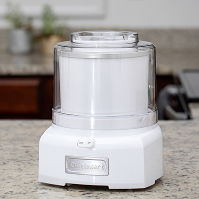 CUISINART<sup>&reg;</sup> Ice Cream Maker - Create your own fresh, frozen treats like ice cream, frozen yogurt, sorbet and much more at home in less than 20 minutes.  Features include advanced mixing paddle, double insulated freezer bowl that holds 1.5 quarts, heavy-duty motor, easy-lock lid, and with built-in cord storage.